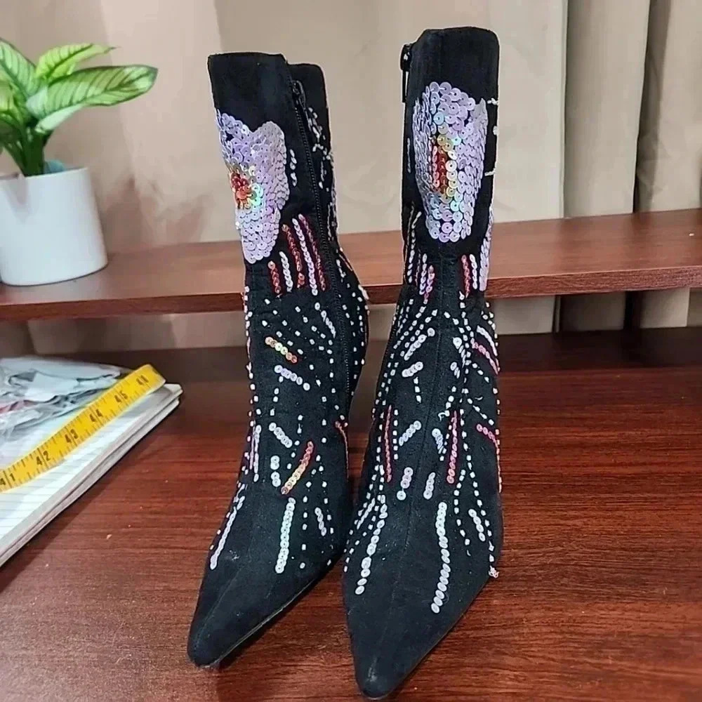 Sequin Pointed toed ankle boots size 7 - Picture 8 of 14